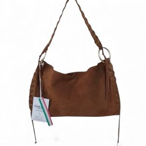 NWT Cheval Firenze Brown Suede Shoulder Bag Laced Leather Purse Made in Italy